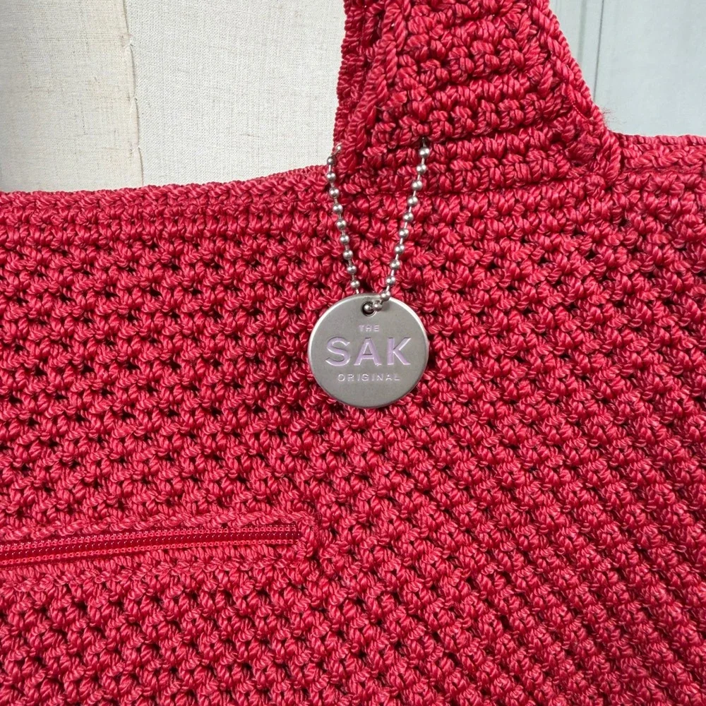 The Sak Cherry Red Crochet Fabiana Shoulder Bag Y2K Aesthetic